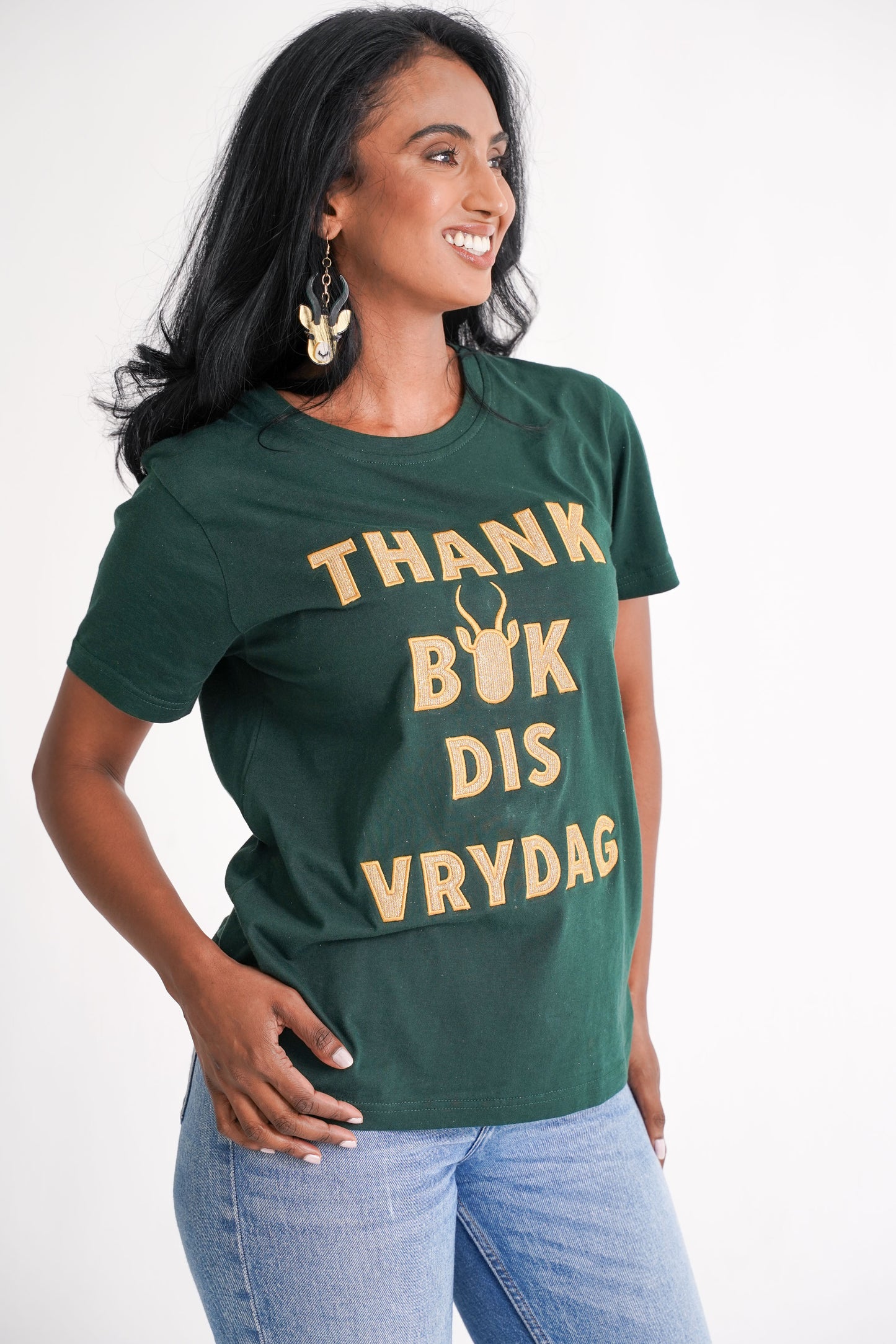 BOK BABE Ladies Bottle Green 'Thank Bok dis Vrydag' T-Shirt