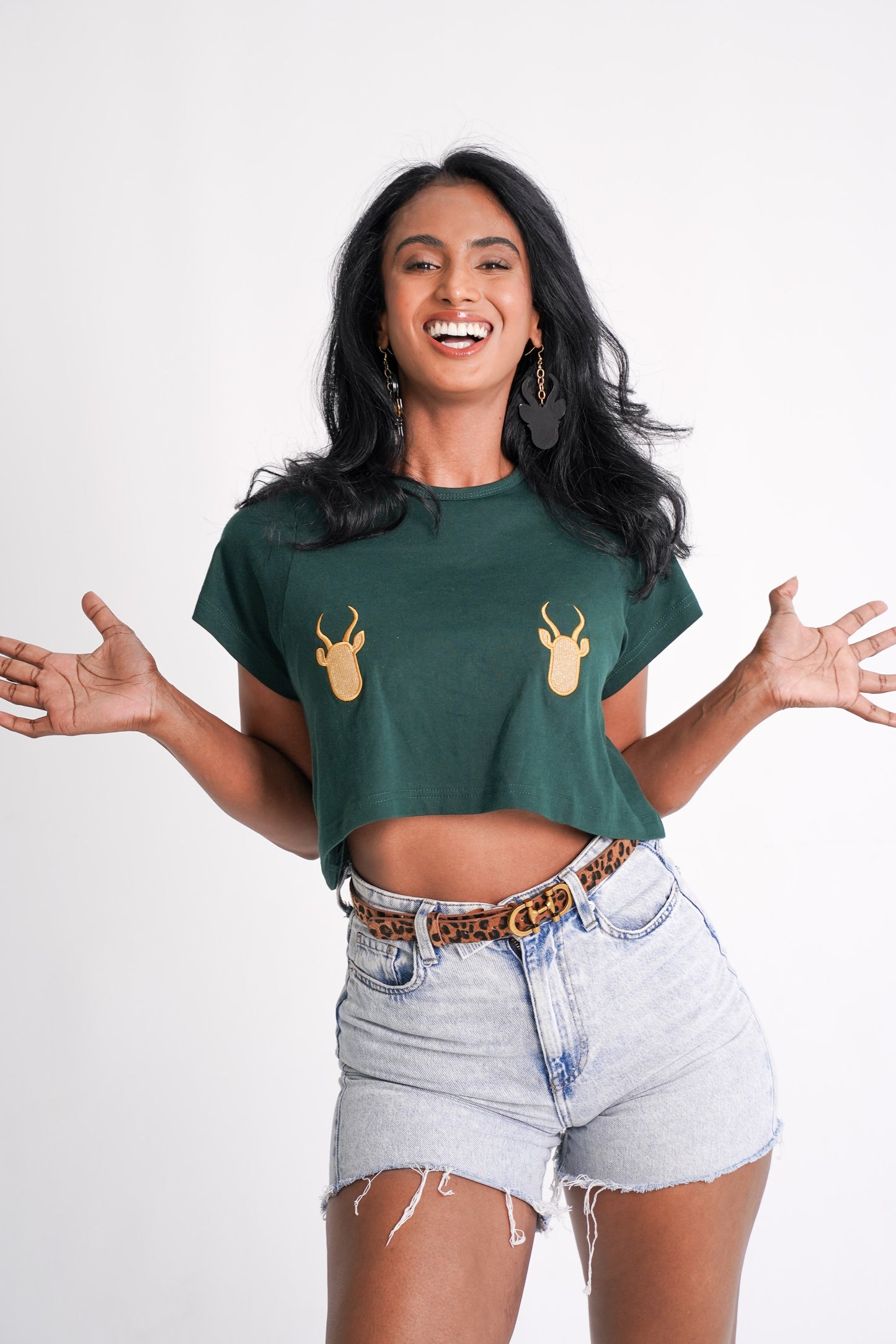 BOK BABE Ladies Bottle Green Crop Top