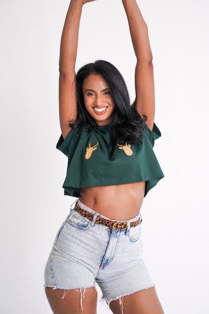 BOK BABE Ladies Bottle Green Crop Top