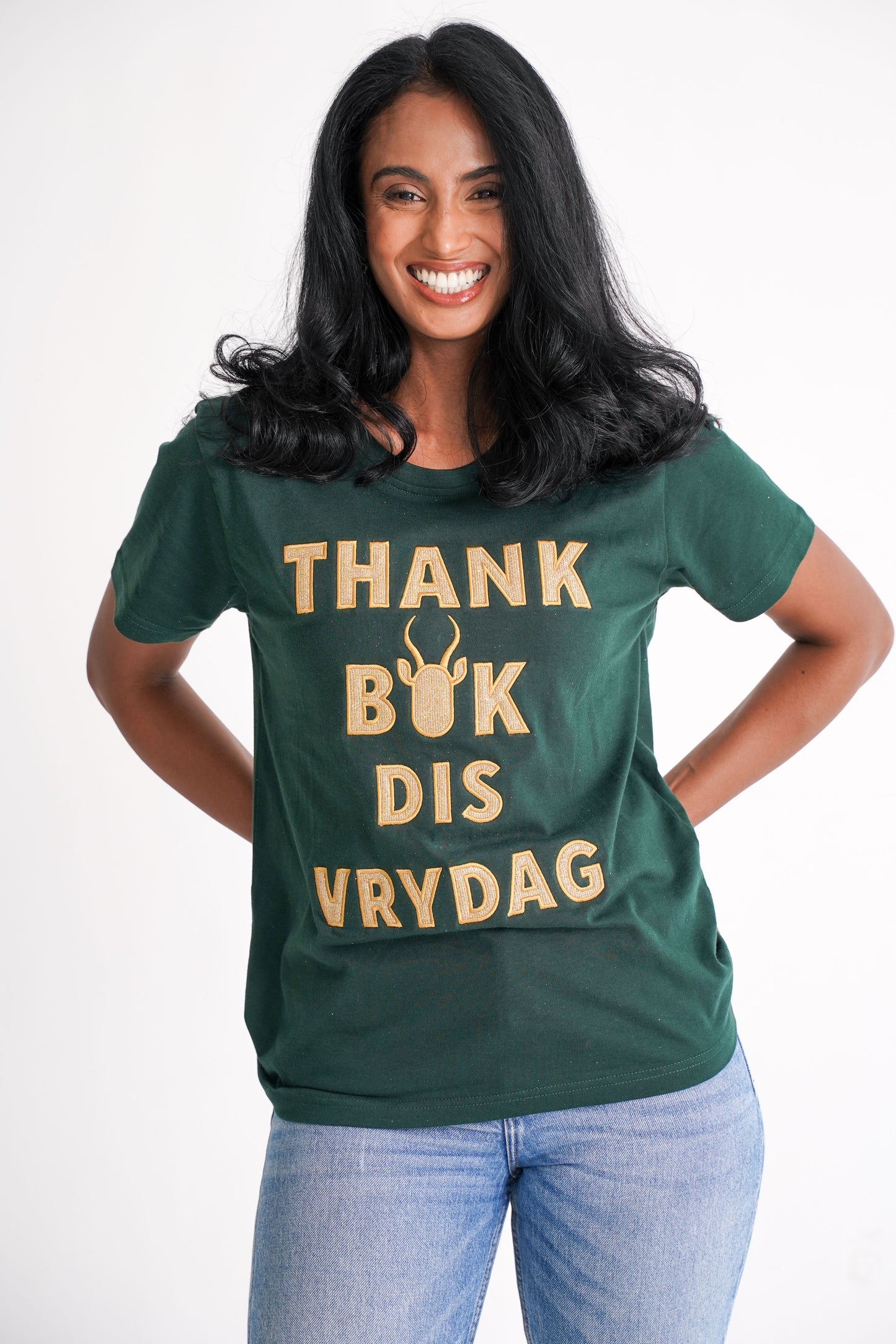 BOK BABE Ladies Bottle Green 'Thank Bok dis Vrydag' T-Shirt