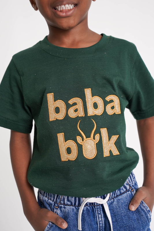 BOK BABE Kids Bottle Green 'Baba Bok' T-Shirt