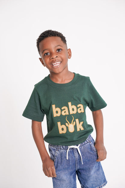 BOK BABE Kids Bottle Green 'Baba Bok' T-Shirt