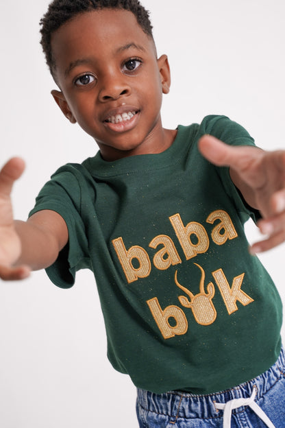 BOK BABE Kids Bottle Green 'Baba Bok' T-Shirt