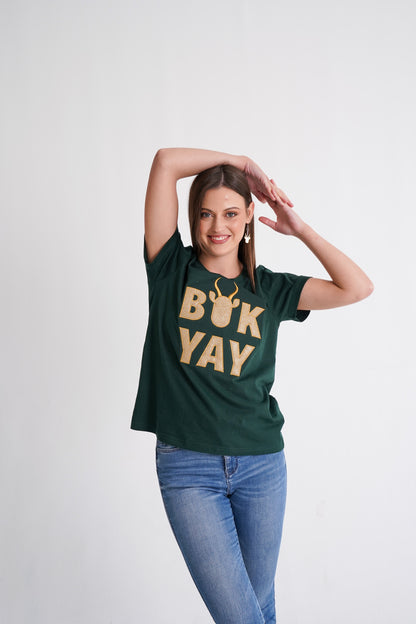BOK BABE Ladies Bottle Green 'Bok YAY' T-Shirt