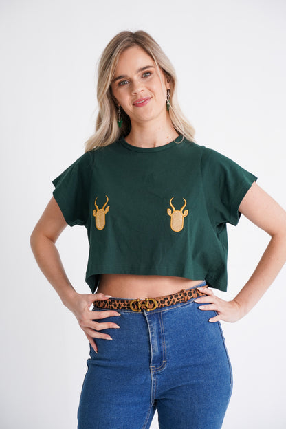 BOK BABE Ladies Bottle Green Crop Top