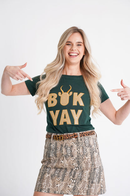 BOK BABE Ladies Bottle Green 'Bok YAY' T-Shirt