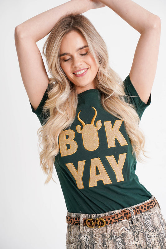 BOK BABE Ladies Bottle Green 'Bok YAY' T-Shirt