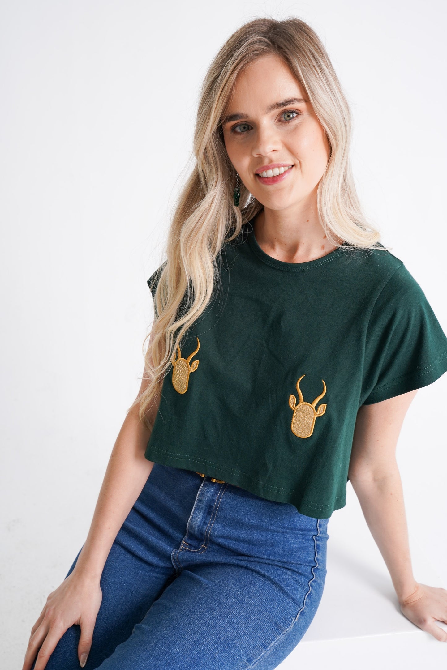 BOK BABE Ladies Bottle Green Crop Top