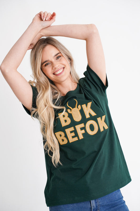 BOK BABE Ladies Bottle Green 'Bok Befok' T-Shirt