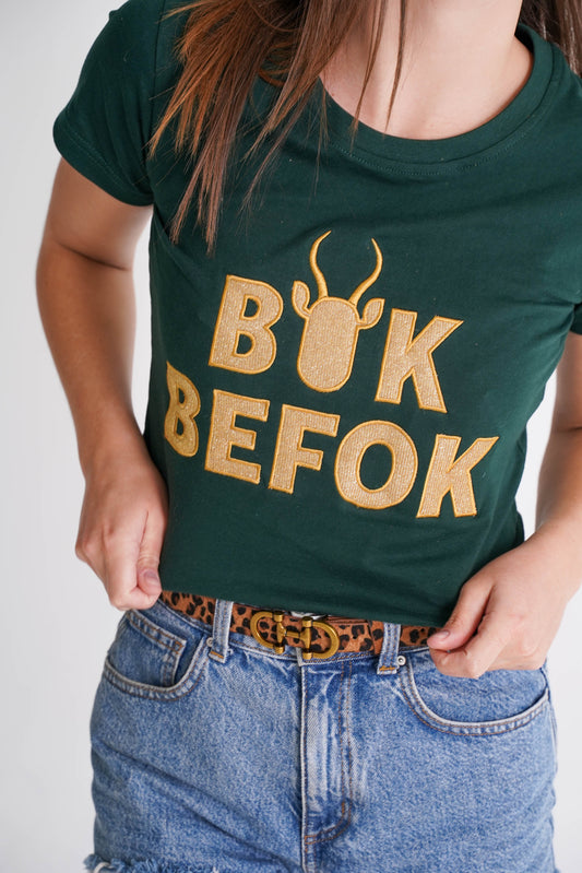 BOK BABE Ladies Bottle Green 'Bok Befok' T-Shirt